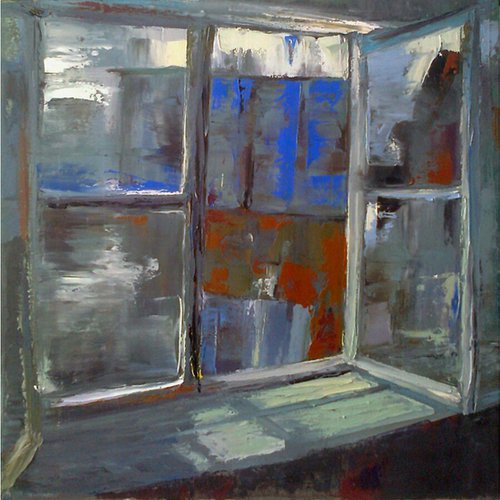 Window (40x40cm, oil painting, ready to hang) by Kamsar Ohanyan