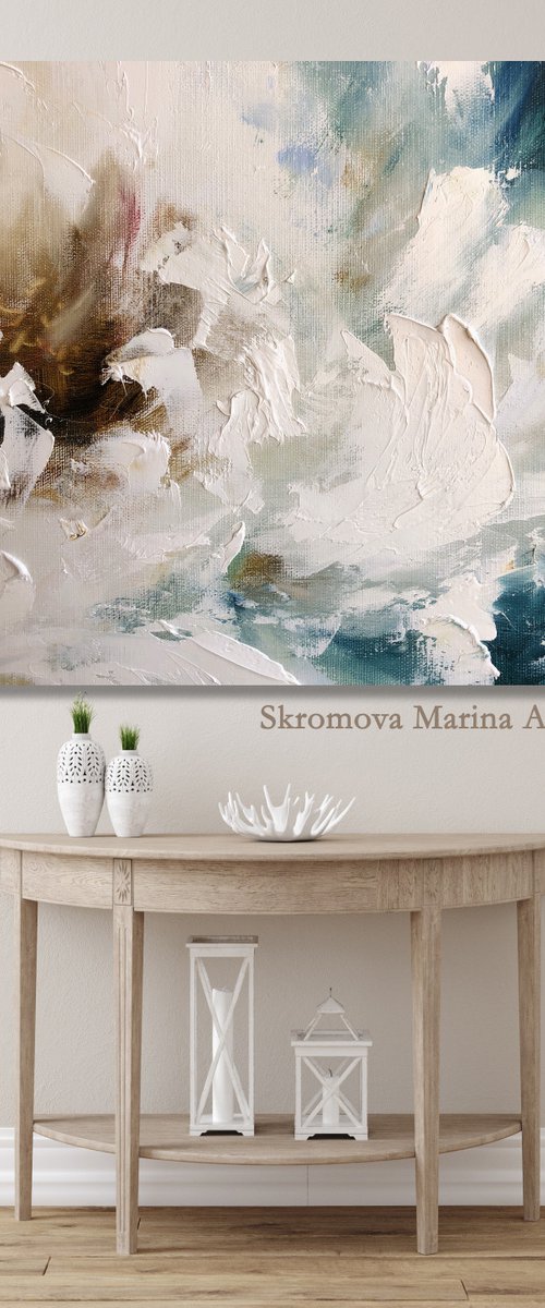 WHITE ANGEL - Abstraction. Exlusive. Deep blue. Macro. Emerland. Modern. White. Peony. Floral. Lush. by Marina Skromova