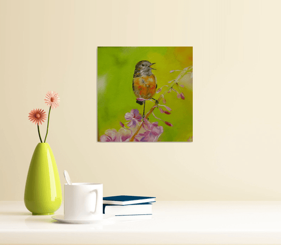 Flower Bird Painting Robin