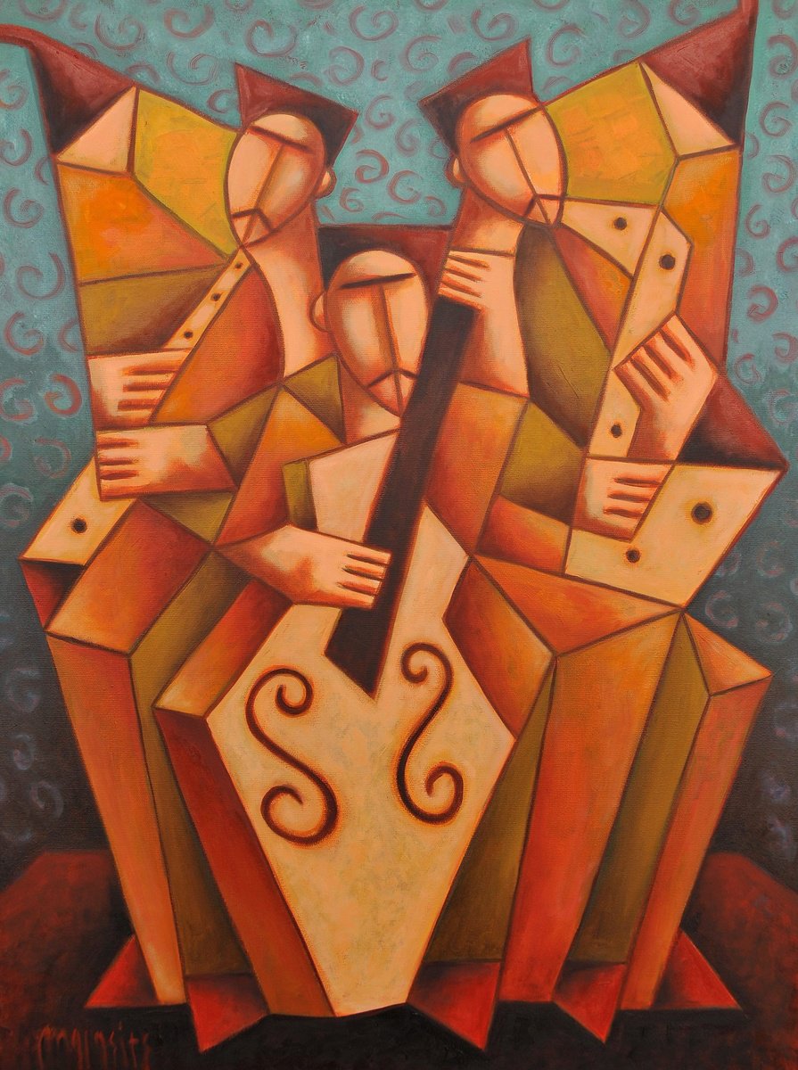 Geometric Portrait Painting By Malasits Zsolt, 24 X 31", Jazz, Original Artwork