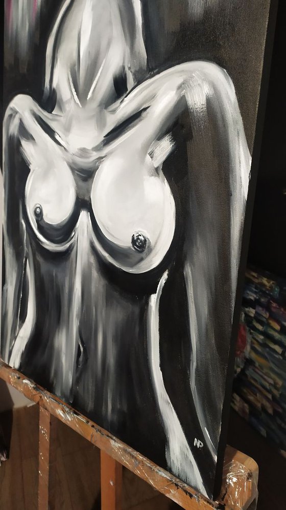 I've been waiting so long, nude erotic oil painting, girl, gift idea, bedroom painting