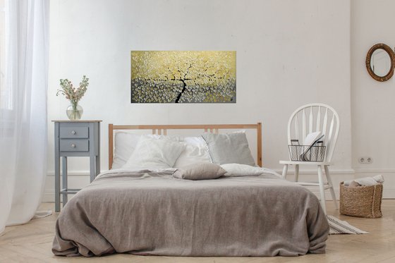 Dream of White II - large acrylic abstract painting cherry blossoms nature painting canvas wall art