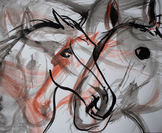 Dynamic heads of horses sketch