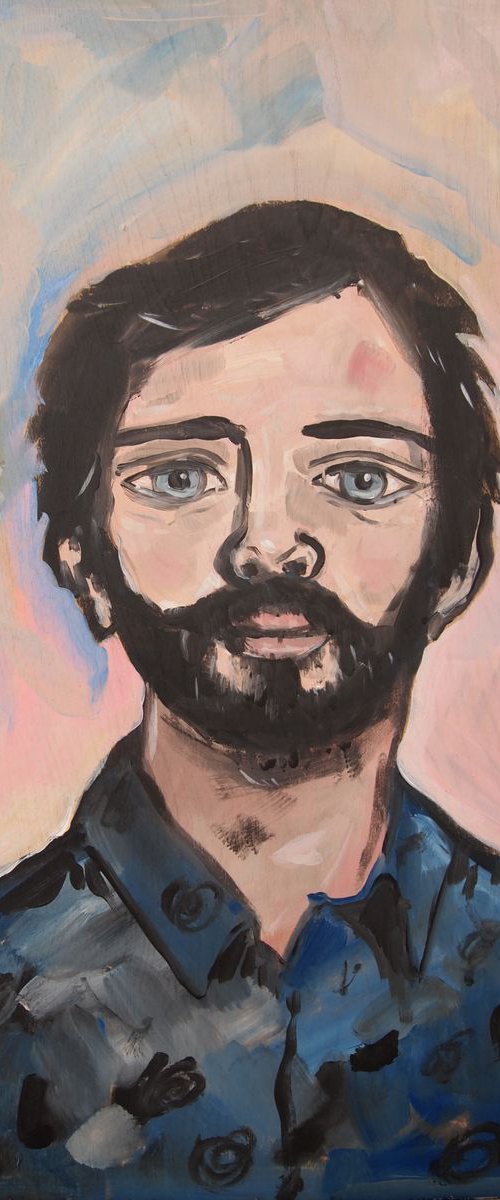 Portrait of a Man in a Blue Shirt - Original by Kitty  Cooper
