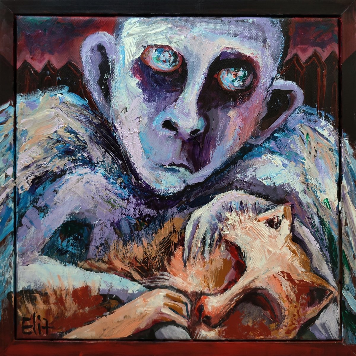 Expressive Animal Acrylic Painting By Elisheva Nesis, 13 X 13, We