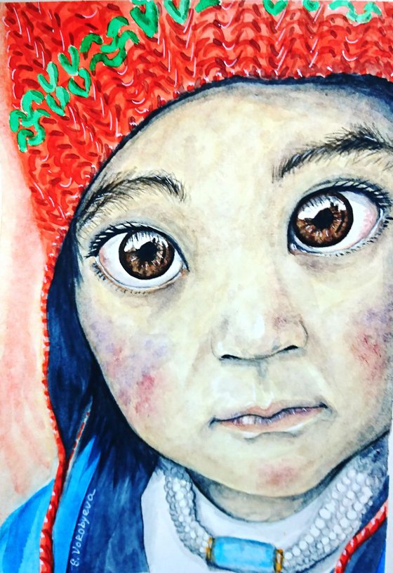 Le Petit Chaperone Rouge. Watercolor portrait painting.