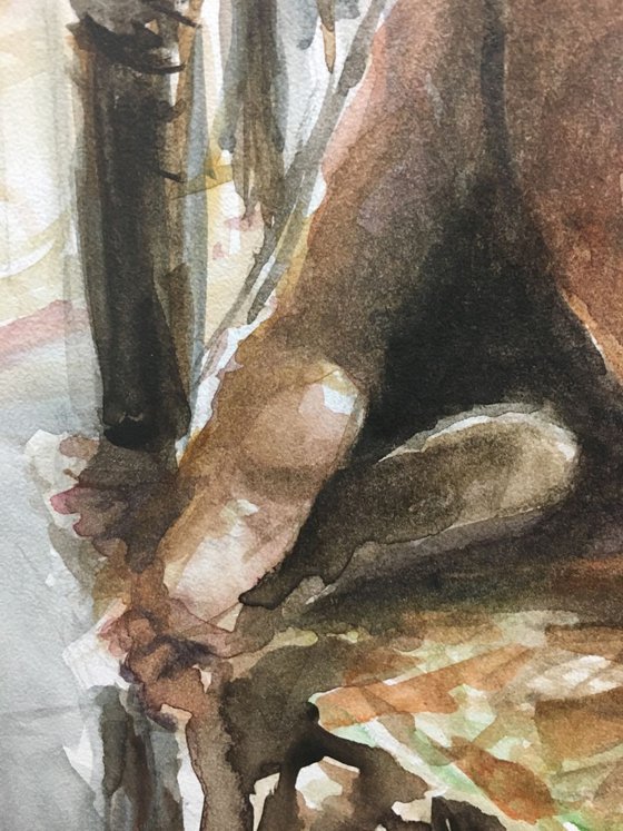 Water color nude art, Relax minutes , realistic artwork