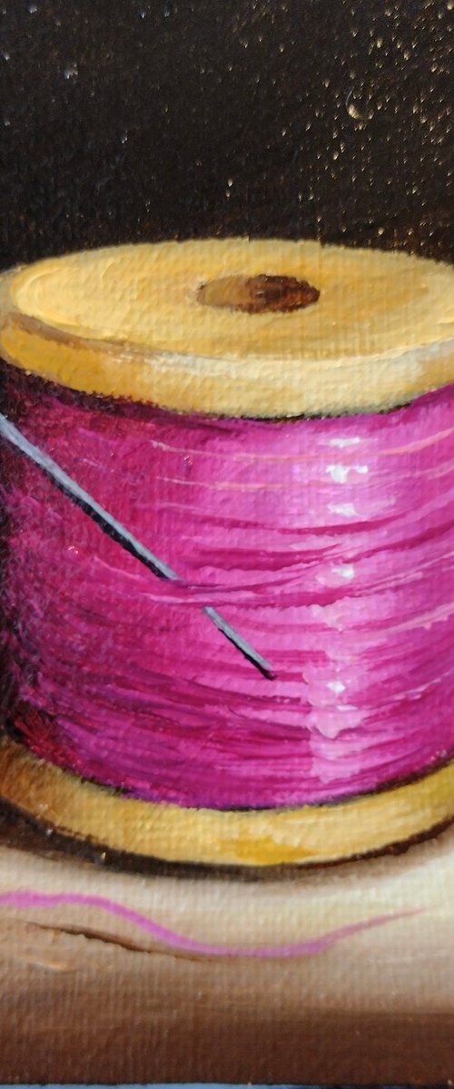 Little Pink cotton reel  still life by Jane Palmer Art