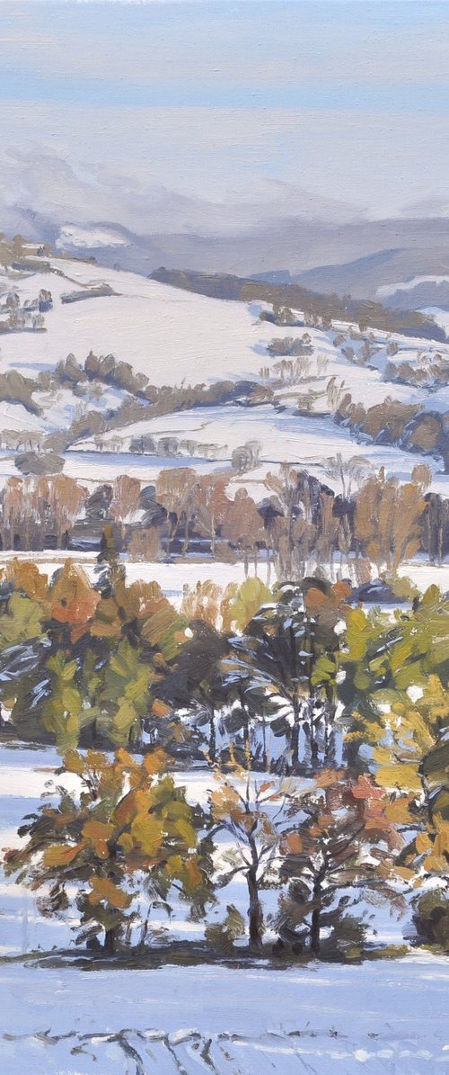 Snow on the valley, evening light by ANNE BAUDEQUIN