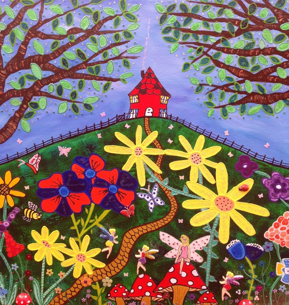 Red House On The Hill In Summer by Julie Stevenson