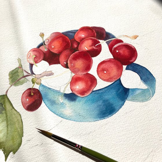 Cherries from my garden 2022. Original watercolour arwork.