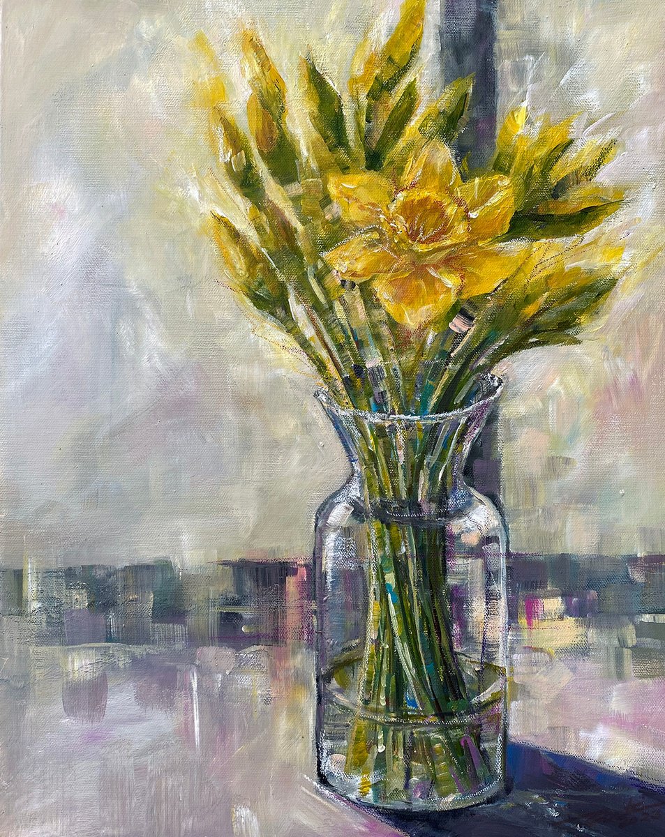 Daffodils On A Windowsill By Arti Chauhan, 16 X 20, Artwork For Sale On Artfinder