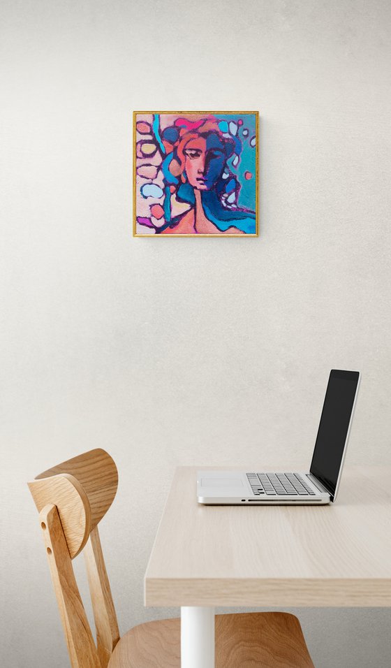 GAIA - square 30x30 cm abstract woman portrait, textured canvas