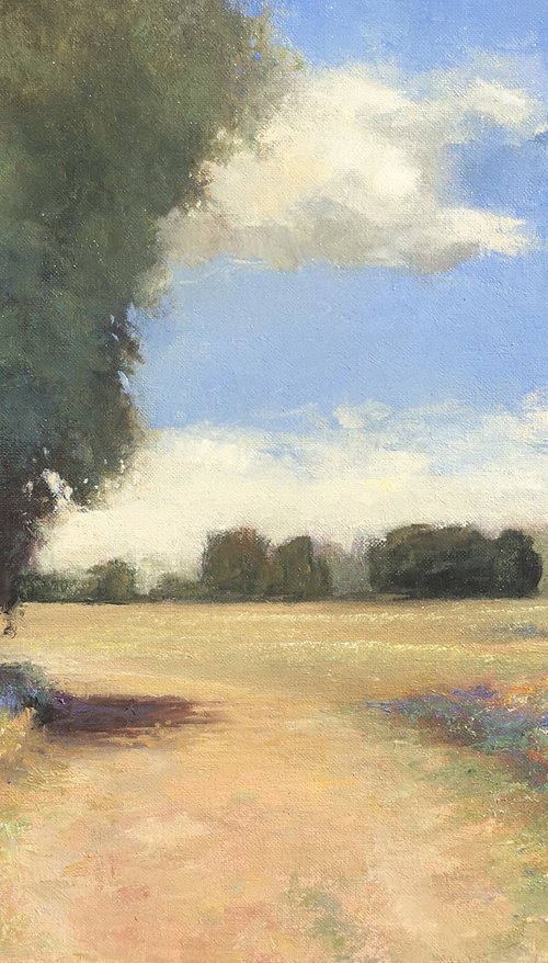 Country Road 210415, flower field impressionist landscape oil painting by Don Bishop