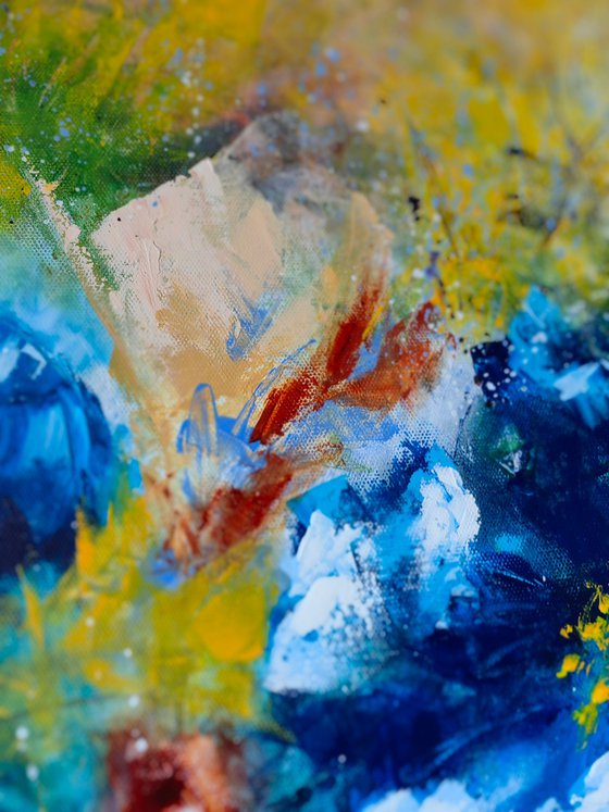 "Dance of the Flowers" from "Colours of Summer" collection, XL abstract flower painting