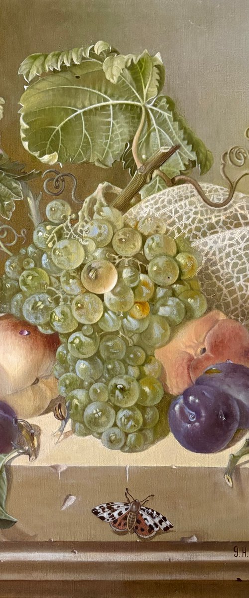 Still Life with Grapes, Plums and Butterflies by Gegham Avetisyan