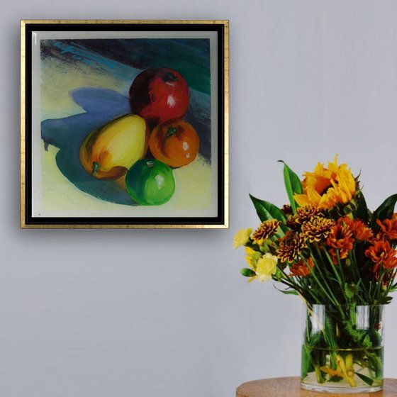 Mango, Lime, Mandarine, and Pomegranate Still LIfe