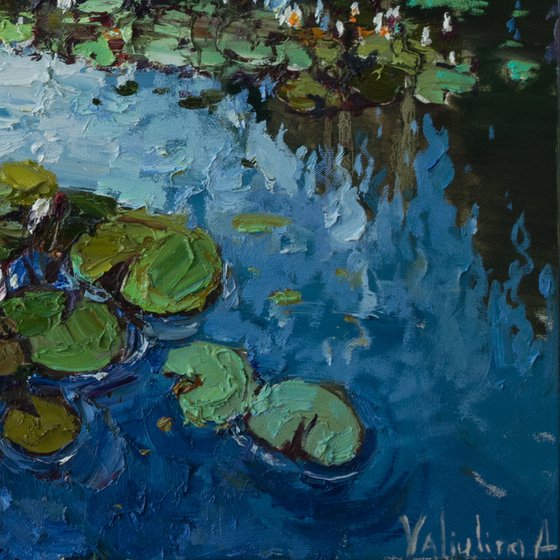 White Water Lilies - Impasto Original Oil painting