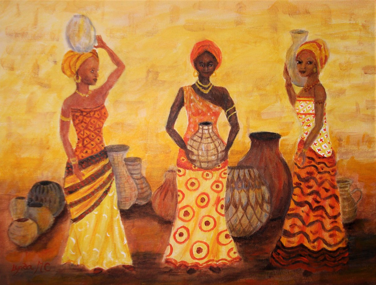AFRICAN LADIES AND CLAY POTS by Lynda Cockshott
