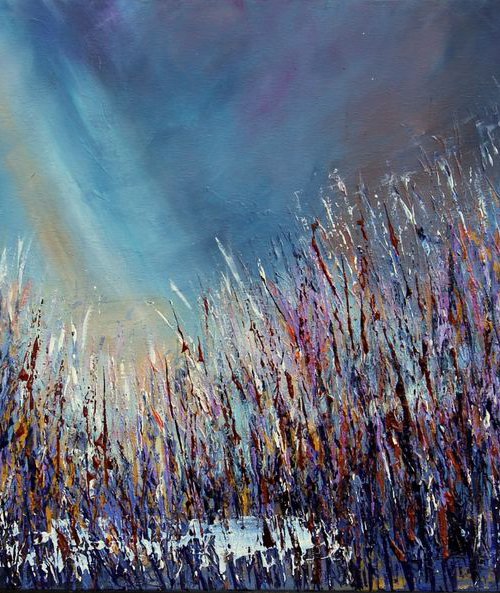 Beauty of Darkness #11 - Large 100 x 50 x 2 cm abstract landscape by Cecilia Frigati