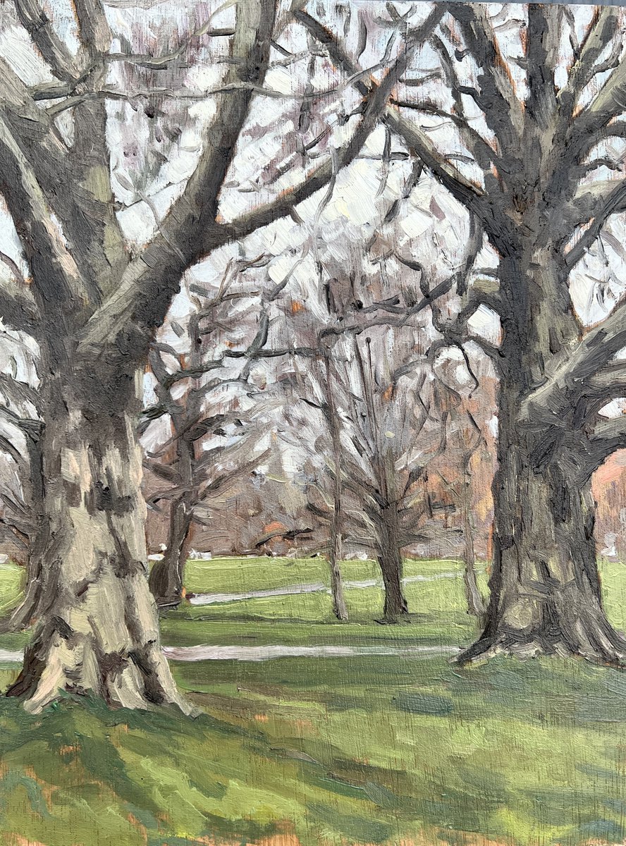 Impressionistic Landscape Oil Painting By Louise Gillard, 9 X 12", Winter Trees On Clapham Common, Original Artwork