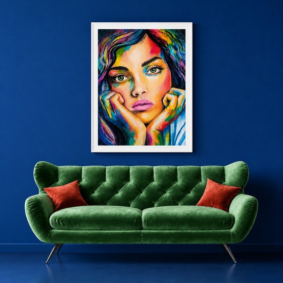 Pink Melancholy-Colorful Female Portrait