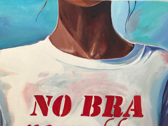 NO BRA NO PROBLEM - oil painting on canvas original gift for him naked woman seaside wet t-shirt nipples pop art bachelor interior