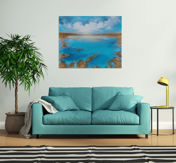 A XXL large modern semi-abstract structured mixed-media seascape painting "Awakening"