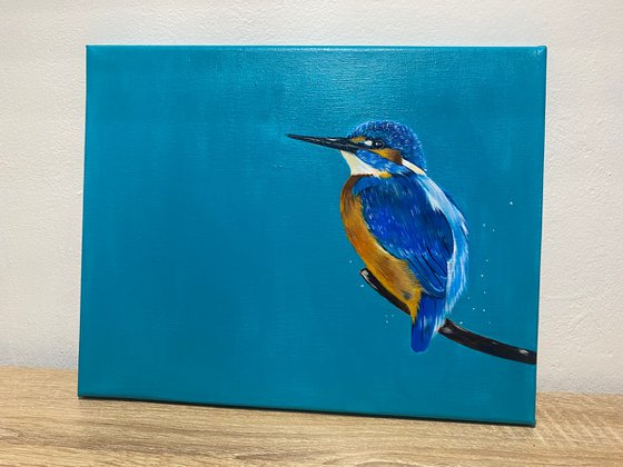 Kingfisher on blue acrylic painting