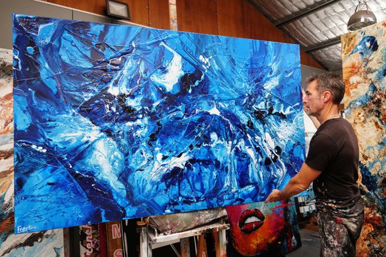 Aquafied 200cm x 120cm Blue Textured Abstract Art