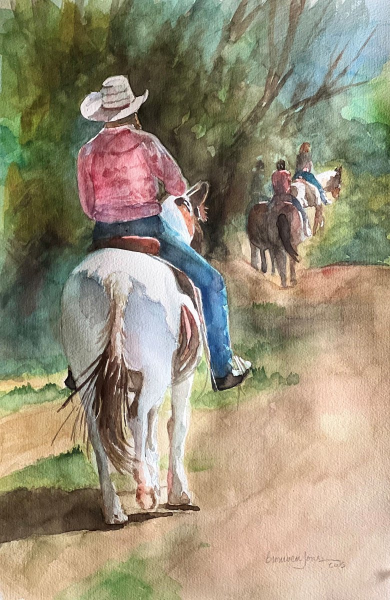 Impressionistic Portrait Watercolour By Bronwen Jones, 13 X 20, Trail Ride, Original Artwork