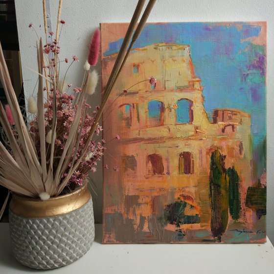 Roman Holiday Series . Colosseum .Original plein air oil painting .