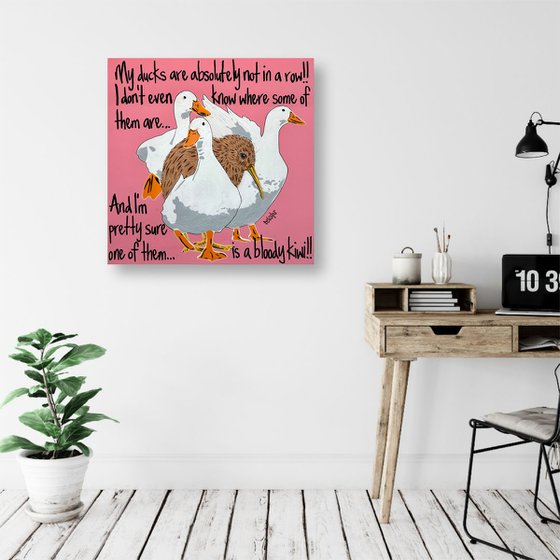 Ducks in a Row Pink Kiwi 61cm x 61cm