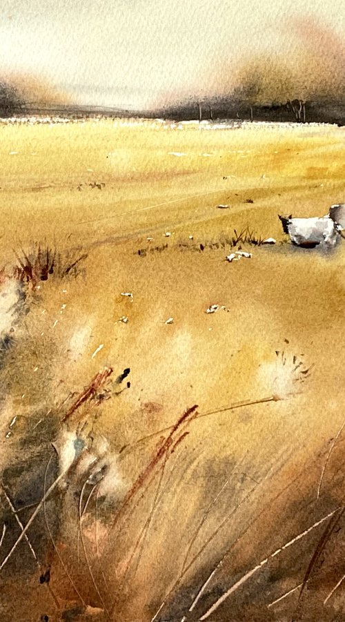 Sheeps in the field - original watercolor by Anna Boginskaia