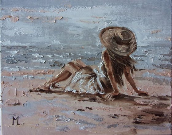 " LAZY DAY ... " original painting SEA SUMMER palette knife GIFT