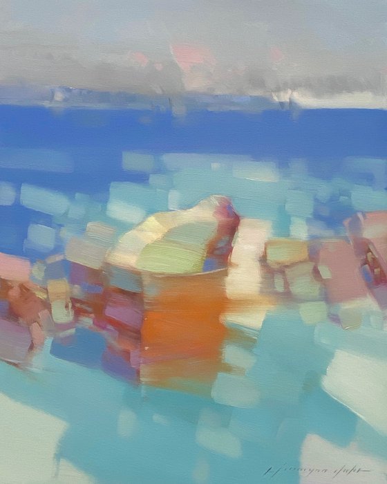 Rowboat, Original oil painting, Handmade artwork, One of a kind
