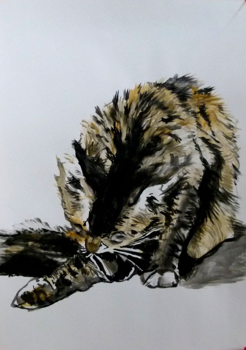 Photorealistic Animal Acrylic Painting By Soso Kumsiashvili, 24 X 33", Cat, Original Artwork