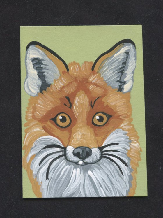 ACEO ATC Original Miniature Painting Red Fox Wildlife Art-Carla Smale