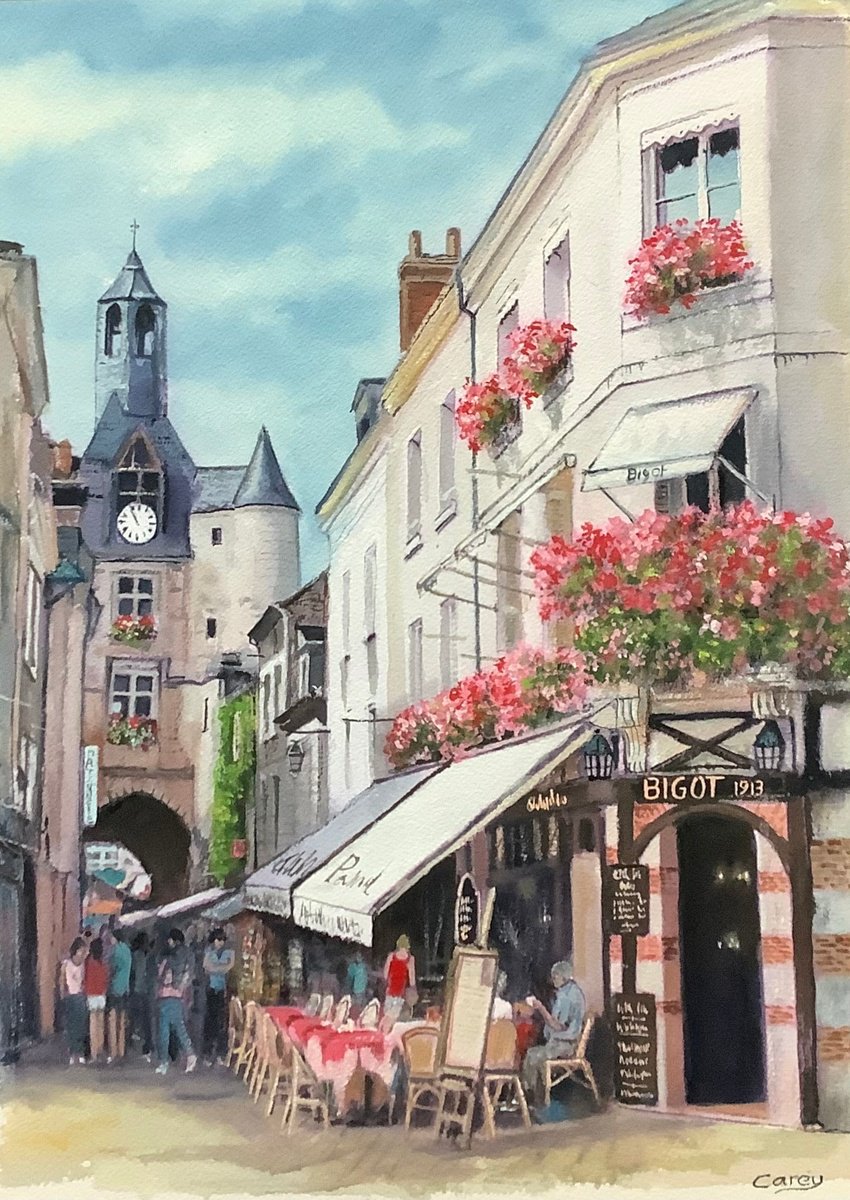 Photorealistic Cityscapes Watercolour By Darren Carey, 11 X 15, French Cafes, Original Artwork