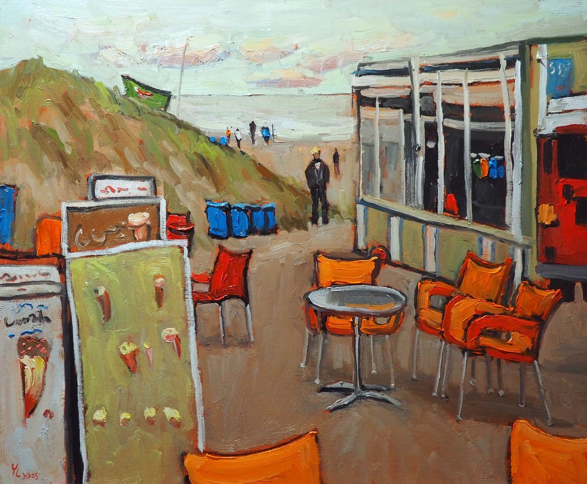 Impressionistic Landscape Oil Painting By Yuanyuan Liu, 26 X 21", On The Beach, Original Artwork