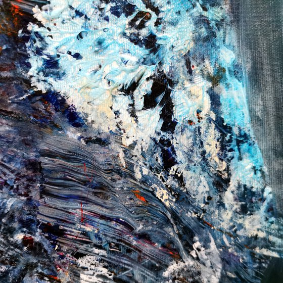 Large enigmatic blue angel series painting by KLOSKA