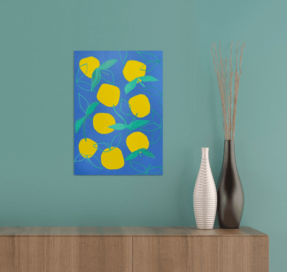 Yellow lemons on blue