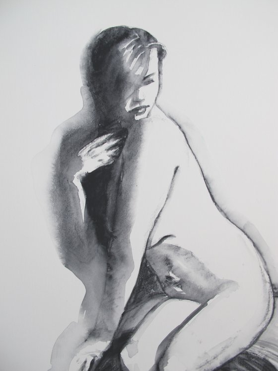 Seated female nude b/w