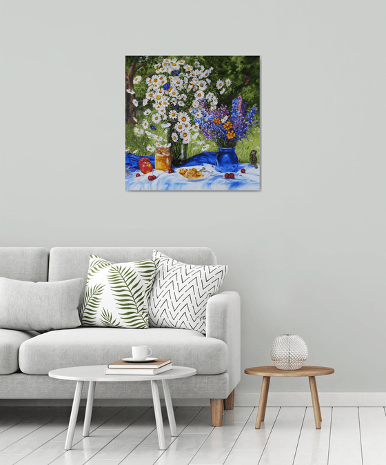 Wildflowers and Daisies in Summer Garden