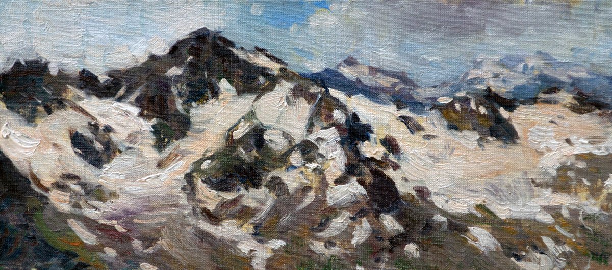 Impressionistic Landscape Oil Painting By Anastasia Borodina, 18 X 8, Around The Elbrus - Original Oil Painting, Artfinder