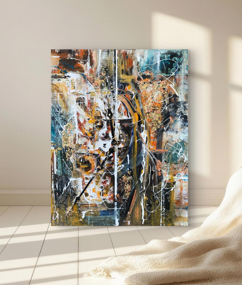 Expressive Abstract Painting By Snezana Djordjevic, 16 X 20", Pulse Of Time, Original Artwork