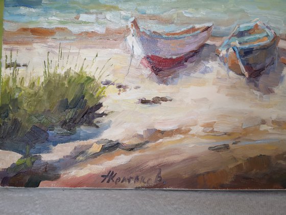 Moored by the beach, (18x24x1.5'')