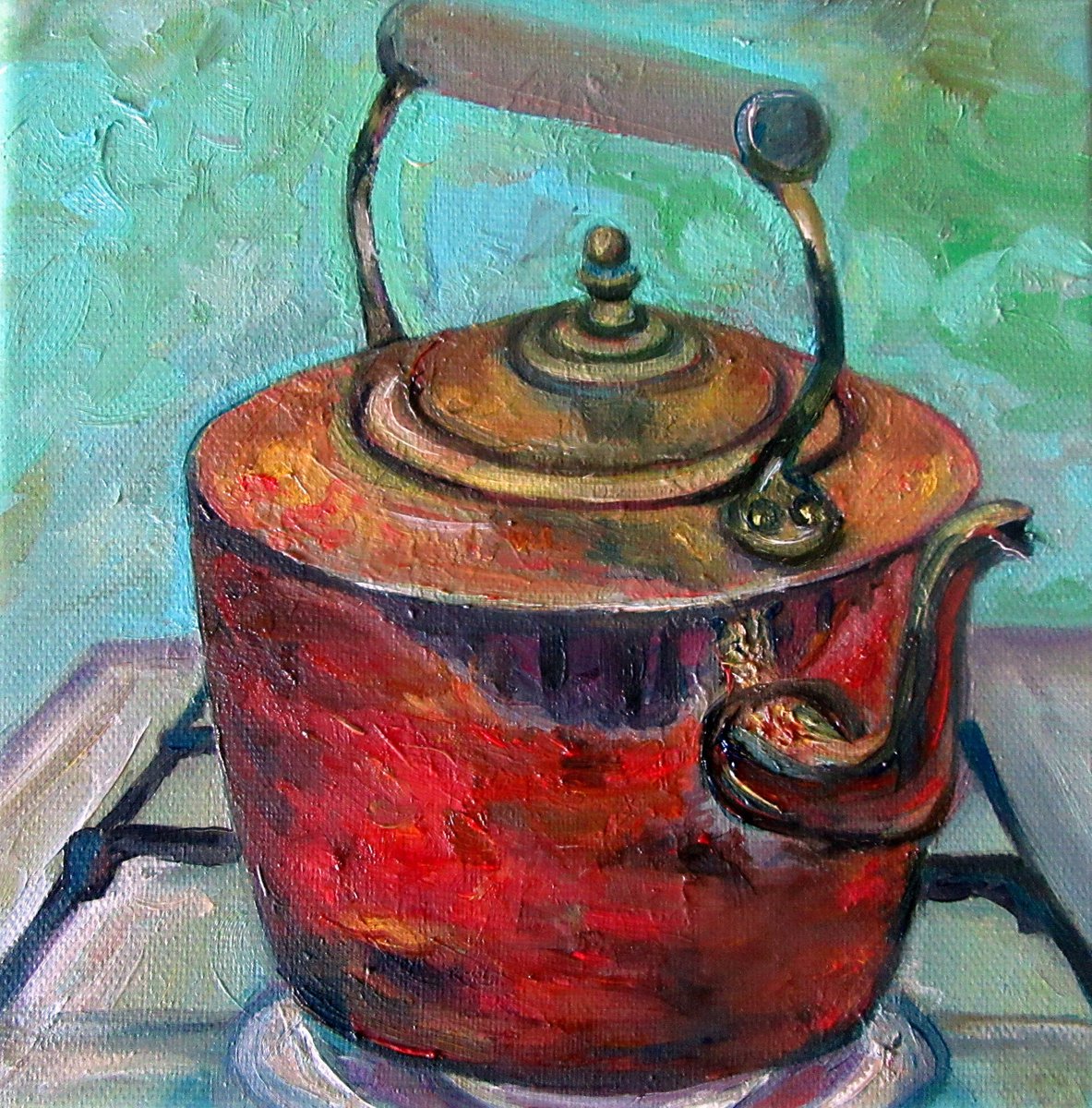 A Brass Kettle on a Cooking Stove by Katia Ricci