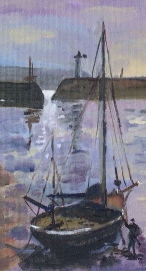 Mousehole harbour painting by Julian Lovegrove Art