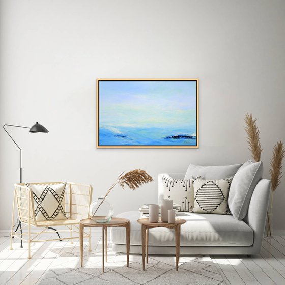 SALTWATER. Abstract Blue Ocean Waves Acrylic Painting on Canvas, Contemporary Seascape, Coastal Art